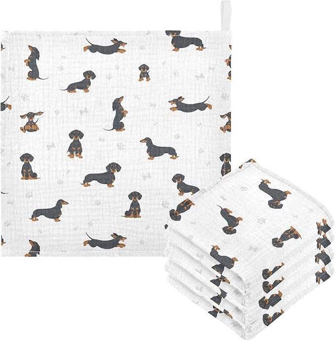 vvfelixl Baby Cotton Washcloths Black Dachshund Infants Bath Towel for Unisex Face Towels for Newborn, Natural Baby Wipes Delicate Skin, 11.8 X 11.8 inch, one sizex3