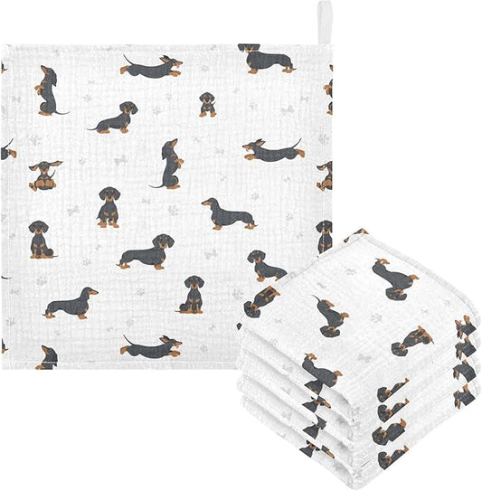 vvfelixl Baby Cotton Washcloths Black Dachshund Infants Bath Towel for Unisex Face Towels for Newborn, Natural Baby Wipes Delicate Skin, 11.8 X 11.8 inch, one sizex3