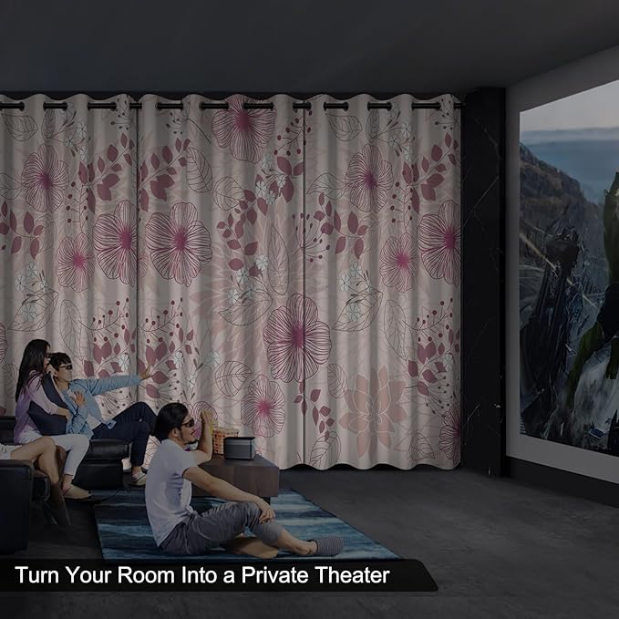 Blackout Curtains for Girls Bedroom, Pink Floral Black Out Curtains for Living Room Nursery 84 Inch Length 2 Panels Set, Room Darkening Grommet Thermal Curtains Farmhouse Soundproof Window Drapes