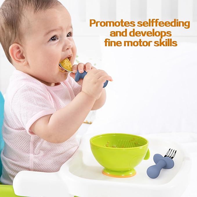 2 Pieces Toddler Utensils Forks and spoons set, Stainless Steel Childrens Silverware for Safe flatware Metal Kids Cutlery set with Round Handle, BPA Free, Anti-Choke Design (Dark Blue)