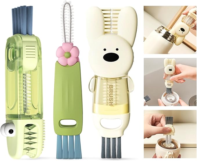 4 in 1 Cup Lid Cleaning Brush, 3 in 1 Bottle Brush, Cup Crevice Cleaning Tools, Easy to Clean and Storage, ABS+Silicone Cup Lid Gap Cleaner, Portable Multifunctional Bottle Cleaning Brush (3Pcs)