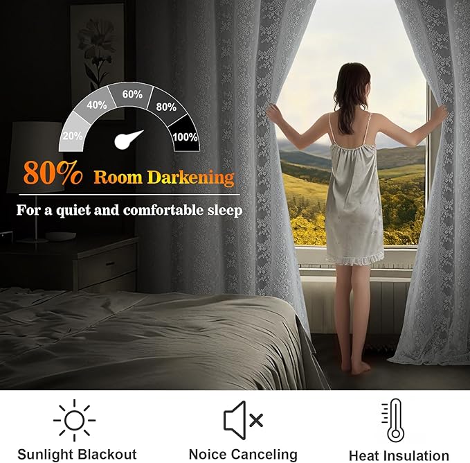 Yinhua Blackout Curtains for Living Room Double Layer Grey Curtains for Bedroom 84 Inches Long Nursery Curtain with Tiebacks, Thermal Insulation Grommet Drapes for Dining Room, 52" W x 84" L