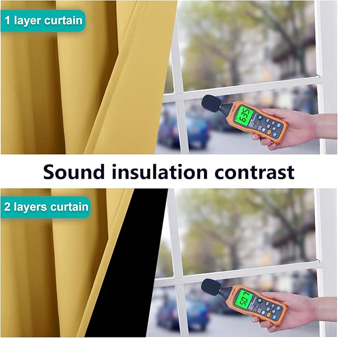 NICETOWN 100% Blackout Short Curtains with Black Liners, 2 Panels, 37" W by 40" L, Bright Yellow, Thermal Insulated Full Blackout 2-Layer Lined Drapes, Energy Efficiency Window Draperies for Bedroom