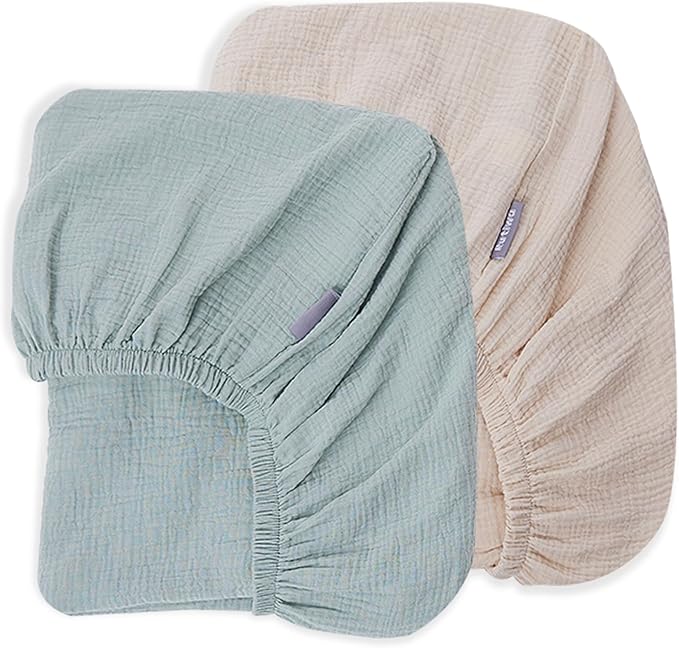 2 Pack Muslin Crib Sheets for Boys Girls Rutiwa Baby Sheets for Crib 100% Cotton Soft Breathable Sheets Neutral Fit Standard Crib & Toddler Bed Mattress 28"x52"(Harbor Gray/Beige)