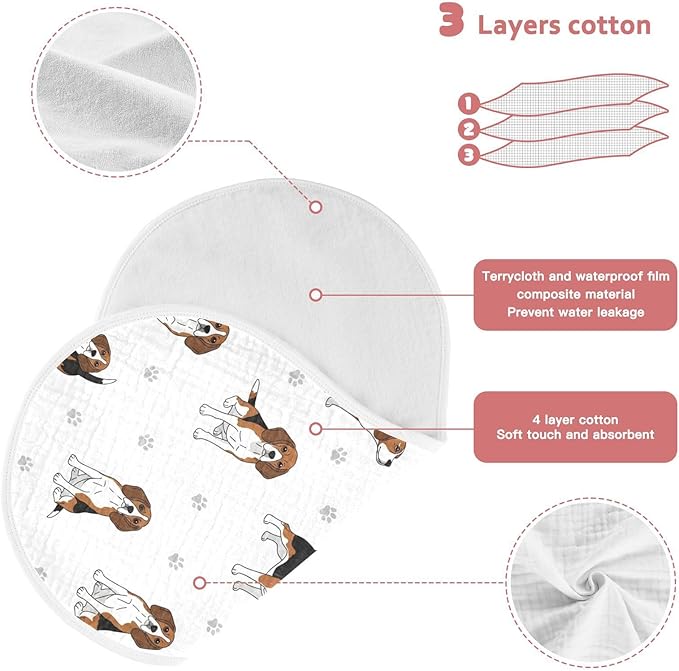 1 Pack Muslin Burp Cloths Beagle Dogs Paw White Cotton Baby Burp Cloths Ultra Absorbent and Soft Thick Burping Cloth for Newborn Babies 22x11 Inch