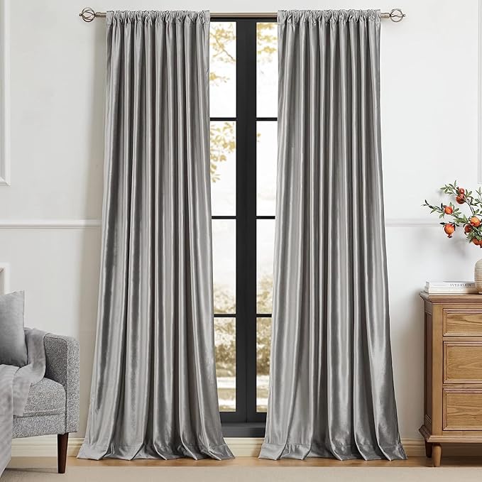 PRIMROSE Light Grey Curtains 72 inch for Living Room,2 Panels Drapes Blackout Rod Pocket Back Tab Window Treatment Room Darkening Thick Decorative Curtains for Bedroom
