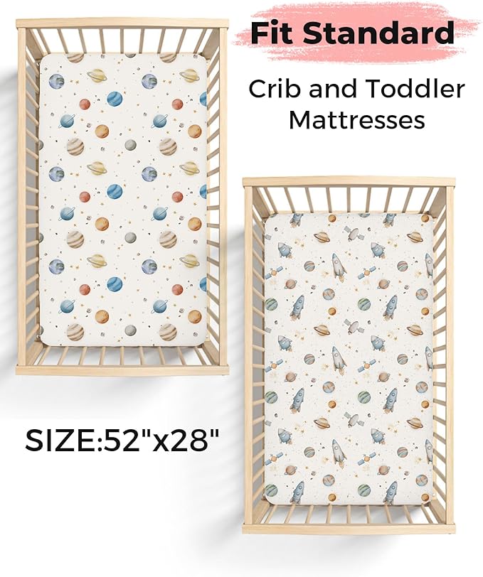 Crib Sheets for Boys and Girls, 2 Pack Fitted Baby Sheets for Standard Toddler Mattress 28" x 52", Soft Breathable Jersey Knit Baby Bedding (Elephant Dream)