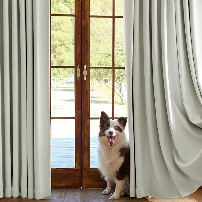 Chenille Blackout Curtains 96 Inches Long Thermal Insulated Curtains for Living Room Bedroom Grey Light Blocking Privacy Drapes Thick Noise Reducing Window Curtains 2 Panle Set Back Tab Neutral Drapes