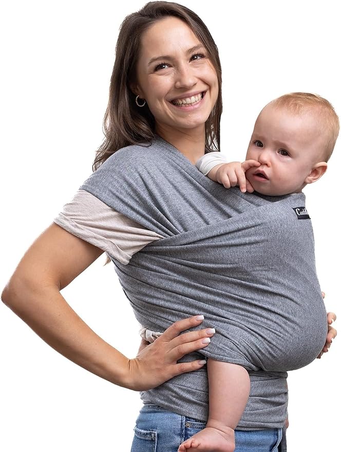 Cuddlebug Hands-Free Baby Carrier - Soft & Stretchy Wrap for Newborn to Toddler 7-35 lbs - One-Size-Fits-All Hip-Healthy Holder (Gray)