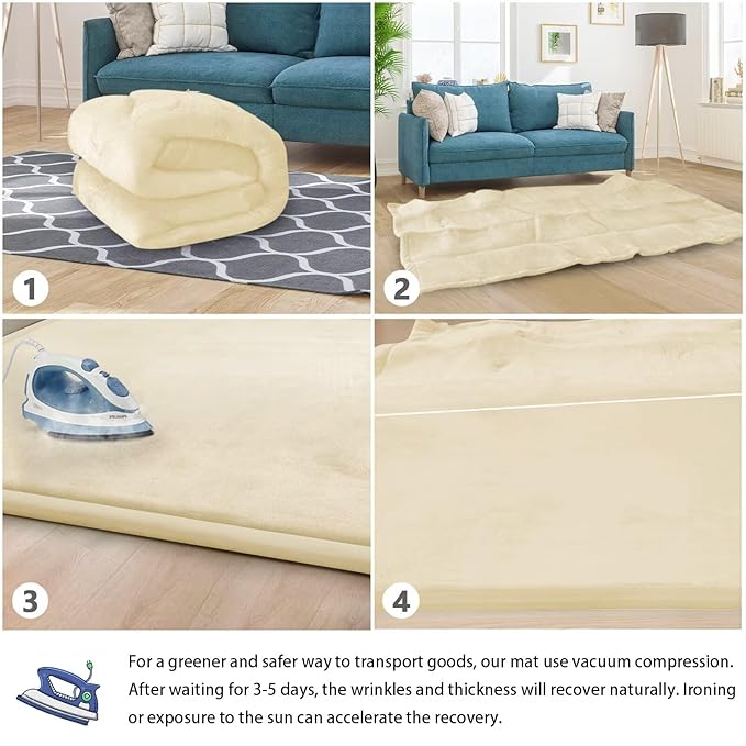 Baby Play Mat for Floor Tummy Time Mat Nursery Rug Muscle Mat Area Rug Playroom Rug Tatami Mat 6'7"x4'11" Memory Foam 1.3" Thick Crawling Mat for Babies,Toddlers(Light Beige)