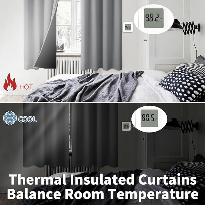 BGment Thermal Insulated 100% Blackout Curtains 63 Inch Length 2 Panels, Total Light Blocking Curtains for Bedroom, Grommet Window Drapes with Thick Black Liner, 52 Inch Wide Each Panel, Dove Grey