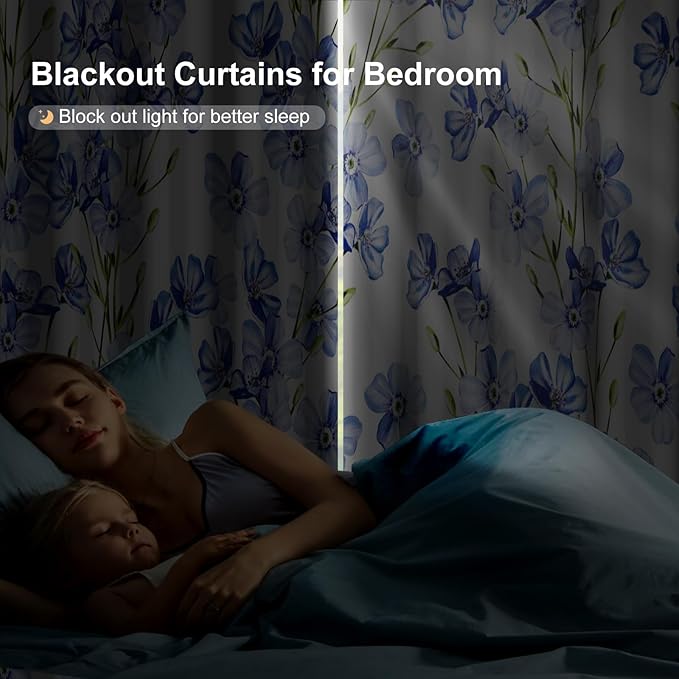 Blackout Curtains 84 inch Length 2 Panels Set, Room Darkening Farmhouse Curtains for Bedroom Living Room, Floral Grommet Thermal Privacy Nursery Black Out Curtain Winter Window Drapes with Black Liner