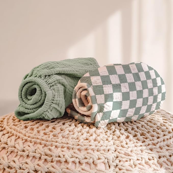 lulumoon Muslin Changing Pad Cover: 2-Pack Soft Breathable Cotton Vintage Plaid Print for Baby Boys - Nursery & Baby Shower