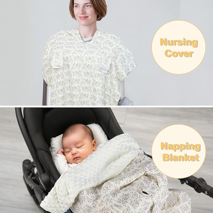 2-in-1 Baby Car Seat Cover, Baby Car Seat Canopy, Mom Nursing Cover，Easy to Install Shield，Multi-Purpose | Winter Warm & Summer Shade Use