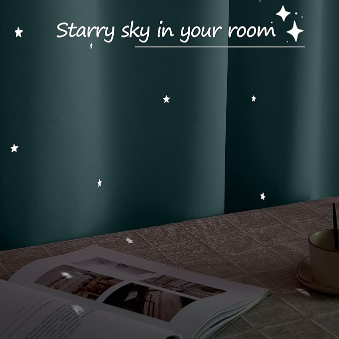 NICETOWN Greyish Blue Star Blackout Curtains for Kid's Bedroom, Grommet Thermal Insulated Room Darkening Nursery Curtains for Living Room/Thanksgiving, (34 x 54 Inch, Set of 2 Panels)
