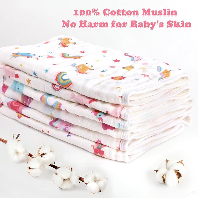 decalsweet Baby Burp Cloths Muslin Washcloths 6 Pack Muslin Burp Cloths 100% Cotton Large 20''x12'' Soft 6 Layers Baby Burp Rags for Boys Girls Baby Essentials for Newborn Gift Machine Washable