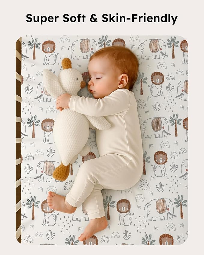 Pack and Play Sheets Fitted, Mini Crib Sheets 2-Pack for Pack N Play Mattress, Stretchy Playpen Sheet for Boys Girls, Softness and Breathable, 38" x 26"