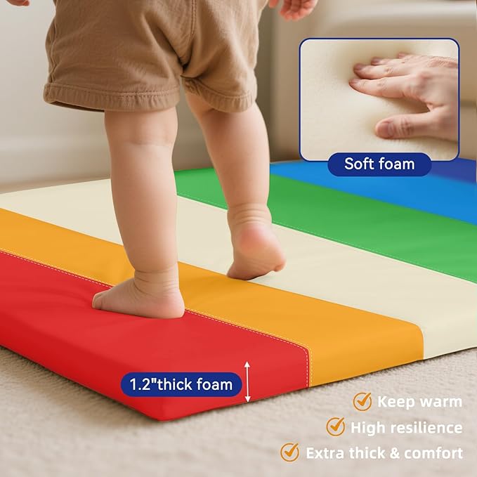 Foam Baby Play Mat: PU Leather Waterproof Kids Trifold Floor Playmat - Large Play Mat for Playpen Fodable Mattress Soft Toddler Mattress Infant Cushion for Preschool