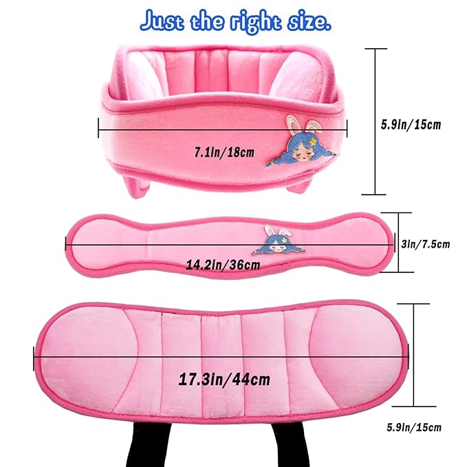 Child Car Seat Head Support Band - Baby Head Neck Relief Safety Headrest - Adjustable Toddler Carseat Head Holder Head Strap - Baby & Kids Travel Accessories with Cute Cartton Pattern, Pink