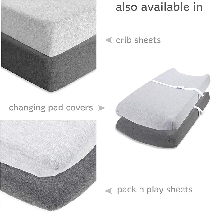 Cradle Sheets Fitted 18 x 36 – Compatible with Arms Reach Co Sleeper Clear Vue, Cambria, Mini Ezee Bassinets – Fits Without Bunching Mattress – Snuggly Soft Jersey Cotton – Heather Grey – 2 Pack