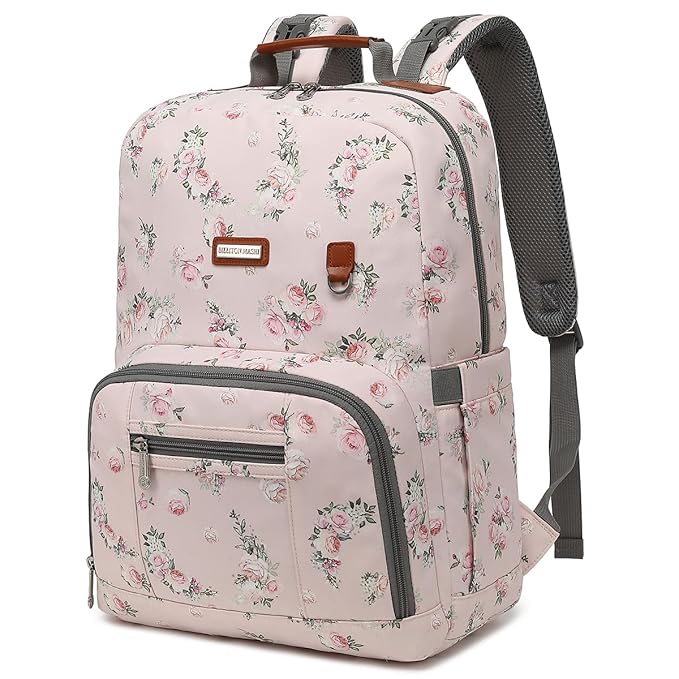 Diaper Bag Backpack, Large Baby Nappy Bags with Portable Changing Pad for Boys and GirlsMultifunction Travel Baby Bag for Moms Dads, Shower Gifts Waterproof and Stylish，Flower Pink