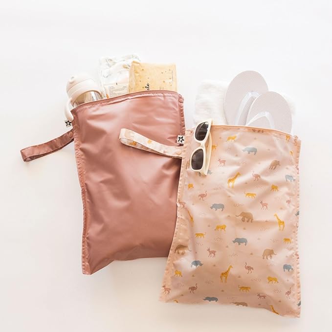 Tiny Twinkle Mess Proof Wet Bags | 2-Pack Reusable Waterproof Wet Bags for Swimsuits | Baby Clothes | Travel & Diaper Bag (Periwinkle,Pebble)