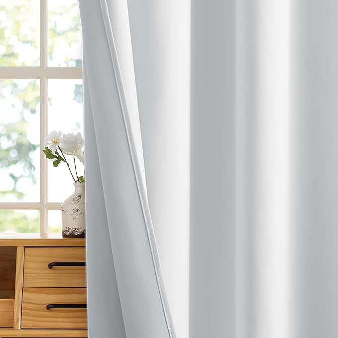 RYB HOME White Blackout Curtains for Bedroom, 100% Blackout Thermal Insulated Noise Reducing Curtains for Living Room Nursery, 52 inches Wide by 84 inches Long, 2 Panels Set