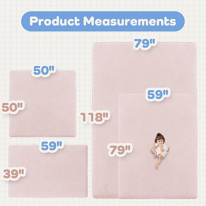 1.5" Super Thick Baby Play Mat for Floor, 79x118 Pro Soft Flannel Foam Mats for Toddler Infant Kids Crawling for Nursery Rug Playroom Living Room Waterproof Easy Care Non-Slip (Baby Pink)