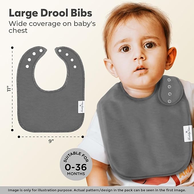KiddyStar Organic Cotton Baby Bibs for Boys & Girls – Soft, Absorbent Teething & Drool Bibs - Adjustable Snaps for Toddlers