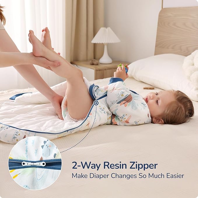 Baby Sleep Sack 18–24 Months, 2.5 TOG Warm Cotton Sleep Sack with Detachable Long Sleeves, Winter Wearable Blanket for Cold Nights, 2-Way Zipper Toddler Sleeping Sack, Ocean
