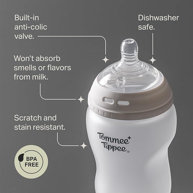 Tommee Tippee Silicone Coated Glass Natural Start Baby Bottles for Feeding from Newborn Up, 9oz, 2 Pack