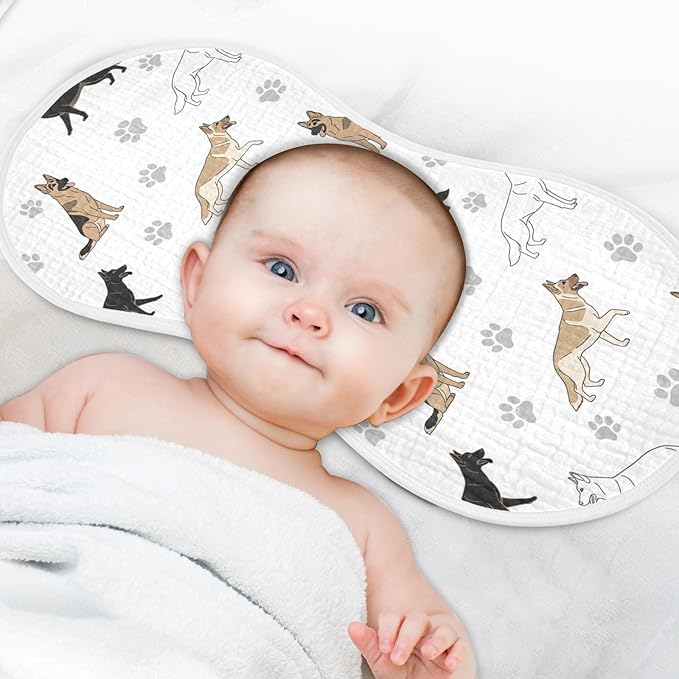 Qinllo 2 Pack Muslin Burp Cloths German Dogs Paw White Cotton Baby Burp Cloths Ultra Absorbent Soft Thick Burping Cloth for Newborn Babies 22x11 Inch