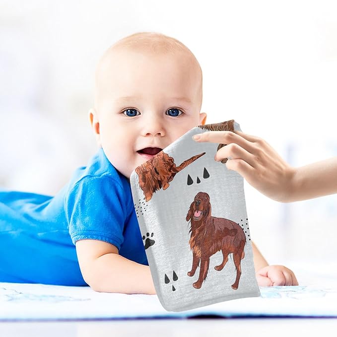 vvfelixl Baby Muslin Washcloths Irish Setter Dog Pattern Baby Burp Cloths Cotton Baby Face Towel for Newborn Infants Boys Girls Soft and Absorbent 11.8 X 11.8 in, 3 Pack