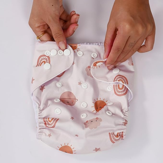 CoolaPeach 12 Set Reusable Adjustable Cloth Diapers for Newborn to 0-3 Years,One Size Washable Pocket Nappy Covers for Baby Girl and Boy,6 Pack Cloth Diapers+6pcs Microfiber Inserts(Pink)