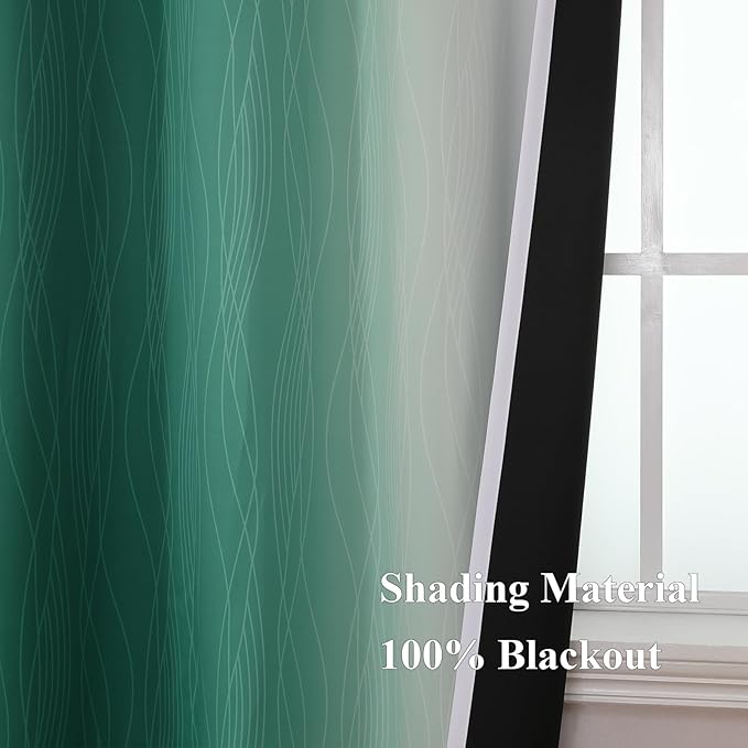 Estelar Textiler Green and Grayish White Ombre Blackout Curtains for Bedroom, Thermal Insulated Blackout Drapes, Full Light Blocking Energy Saving Long Curtains for Living Room, 52Wx108L, 2 Panels