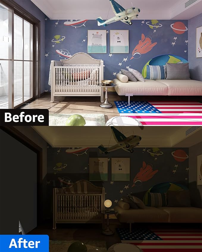 Sumobaby Blackout Curtains for Bedroom 36"x48" Portable No Drill Black Out Window Cover with Upgraded Hook&Loop Tapes,100% Blackout Shades,Thermal Insulated Blinds for Bedroom,Nursery(1 Panel,White)