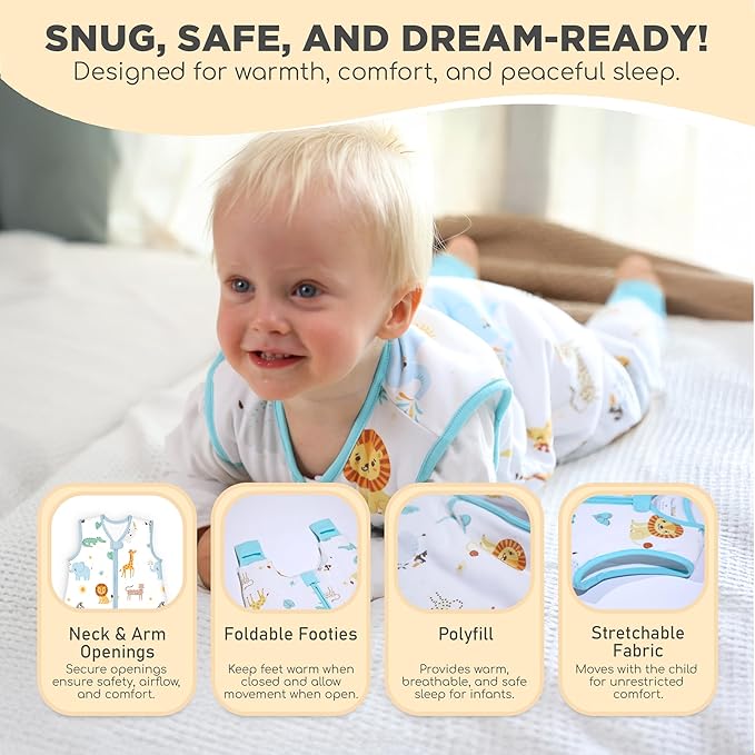 Mama Cheetah Toddler Sleep Sack with Feet, 6-18 Month, 2.5 TOG Organic Cotton Baby Sleeping Bag with Legs, Baby Wearable Blankets for Walkers w/ 2-Way Zipper, Baby Sleep Sack for Girls & Boys, Small