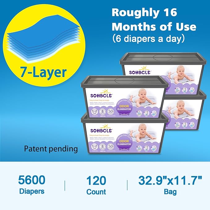 SOHBCLE Refills Compatible with Genie Easy Roll Signature Diaper Pail and Platinum Diaper Pail, Upgraded 120 Bags Hold up to 5600 Newborn Diapers, Extra Thickness Powerful Odor Control, Plant Scented