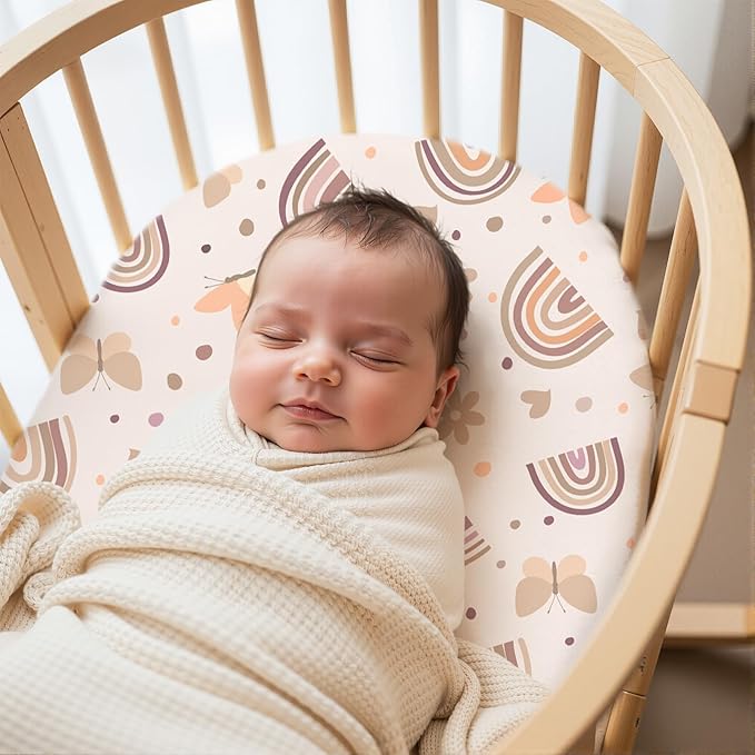 FIOBEE Baby Bassinet Sheets for Girls Boys 2 Pack Waterproof Bassinet Mattress Elastic Fitted Crib Sheets Universal Fit for Hourglass Oval and Rectangle Bassinet Sheet, Light Mocha