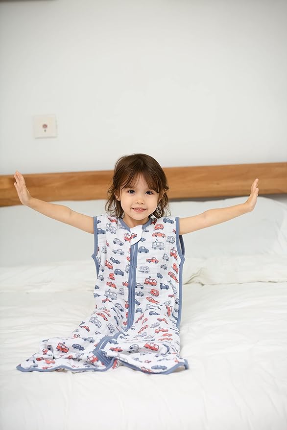 TADO MUSLIN Baby Sleep Sack 12-24 M Baby Wearable Blanket 100% Organic Cotton 0.5 TOG Toddler Sleep Sack 2-Way Zipper Soft Large 4 Layers 1-2 T Car