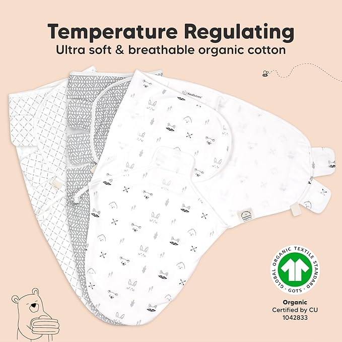 3-Pack Organic Baby Swaddle Sleep Sacks - Swaddles for Newborns, Infant 0-3 Months, Baby Girls, Boys, Soft & Snug Newborn Sleep Sack, Nursery Swaddling Blankets (Nordic, XS)