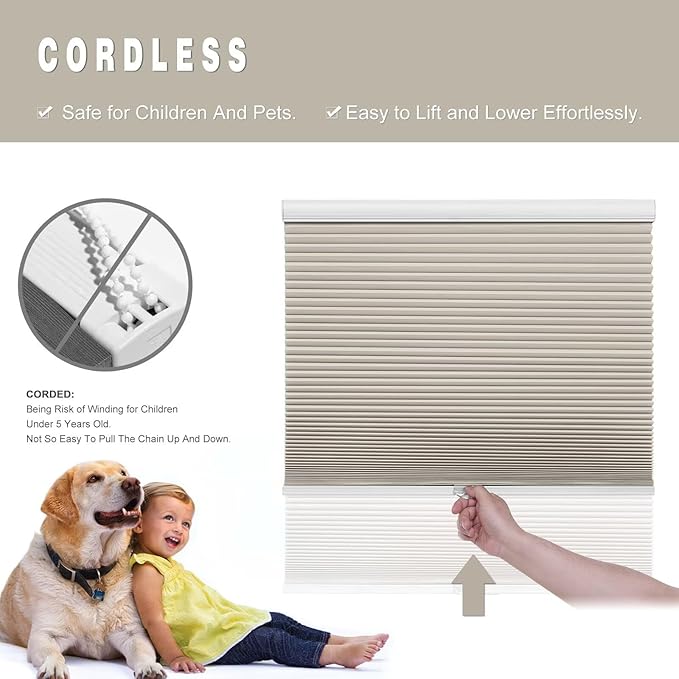 Changshade Cellular Shades Cordless Blinds Blackout for Indoor Windows Doors, Black Out 1.5 Inch Honeycomb Blind Thermal Insulated Room Darkening Pleated Shades Easy to Install, 32" Wx72 H, Beige