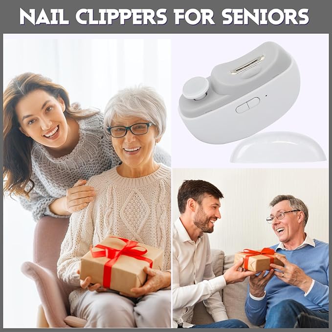 Automatic Nail Clipper Electric Nail Trimmer Polisher 3 in 1 Portable Fingernail Cutter with Light 2 Speeds File Nail Clip Storage Rechargeable Safety Trimmer for Seniors Adults Kids Baby (White)