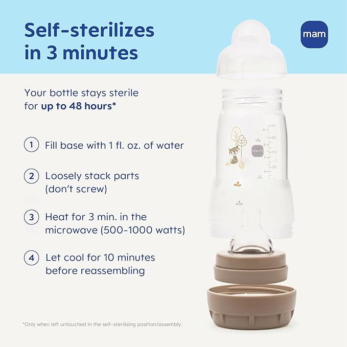 MAM Easy Start Anti-Colic Baby Bottles, Extra Slow Flow, Breastfeeding-Like Silicone Nipple Bottle, Reduces Colic, Gas, & Reflux, Easy-to-Clean, BPA-Free, Vented Baby Bottles for Newborns, 0-3 Months