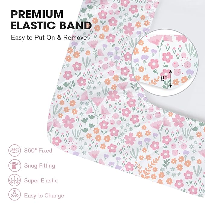 Little Grape Land Crib Sheets 2 Pack, Microfiber Fitted Crib Sheet for Standard Crib Mattress 52"x28"x8", Soft and Neutral Baby Crib Sheets for Boys and Girls, Breathable & Easy Care, Petal Meadow