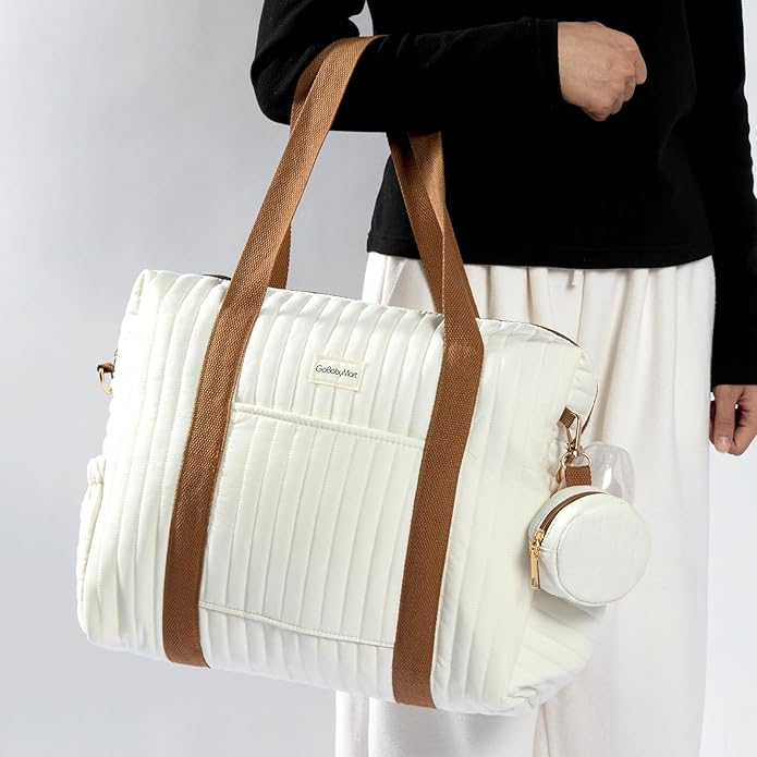 Diaper Bag Tote for Moms, Baby Hospital Bag with Insulated Bottle Pockets, Changing Pad & Stroller Straps