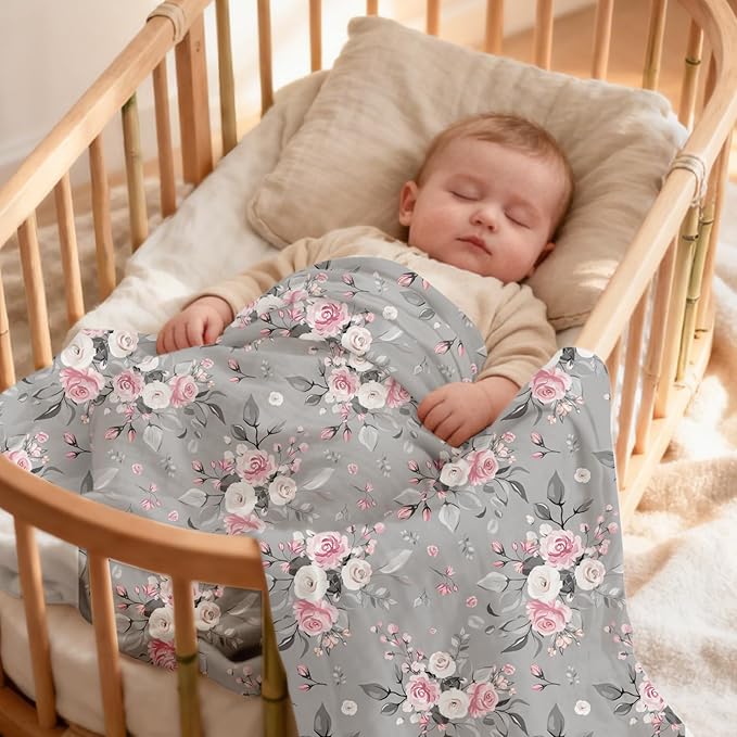 Baby Muslin Swaddle Blankets,2 Pack Receiving Blanket Baby Girl & boy,Large47 x 43 inches,Soft & Skin Friendly Baby Blanket Wrap(Florals)