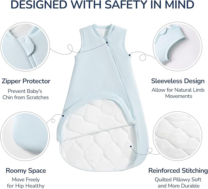 usbettas 1.0 Tog 2.5 Tog Baby Sleep Sack, 100% Cotton Baby Sleeping Bag 3-24M, 2-Way Zipper Baby Wearable Blanket