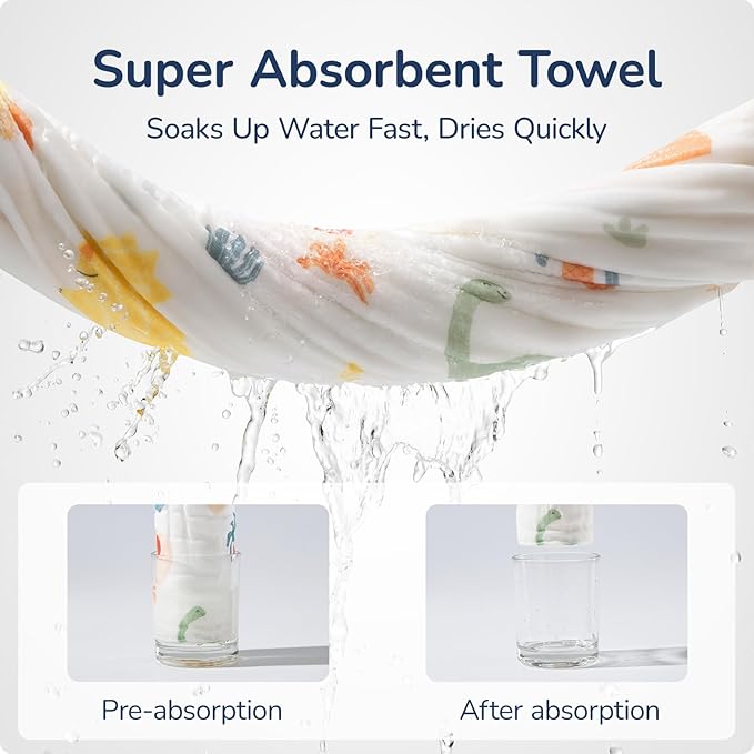 Muslin Hooded Baby Towels 2 Pack, Ultra Soft & Absorbent Baby Bath Towels, Bath & Beach Essentials, Shower Gifts for Newborns, Babies, Infant, Toddler - 32x32 Inch (Dolphin & Dinosaur)