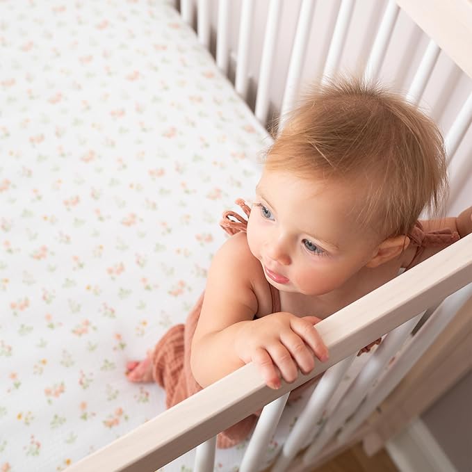 aden + anais Essentials Classic Crib Sheet, 100% Cotton Muslin, Super Soft & Breathable, Tailored Snug Fit, Country Floral